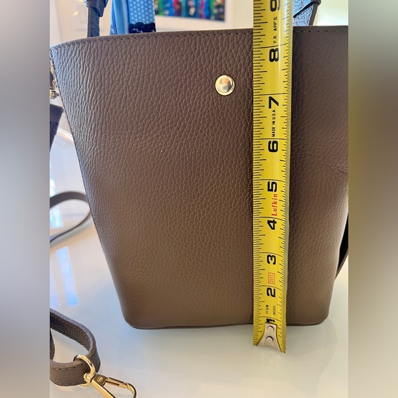 LEATHER and SUEDE CROSSBODY BAG NEUTRAL TAUPE - MADE IN ITALY NWOT - Picture 12 of 16